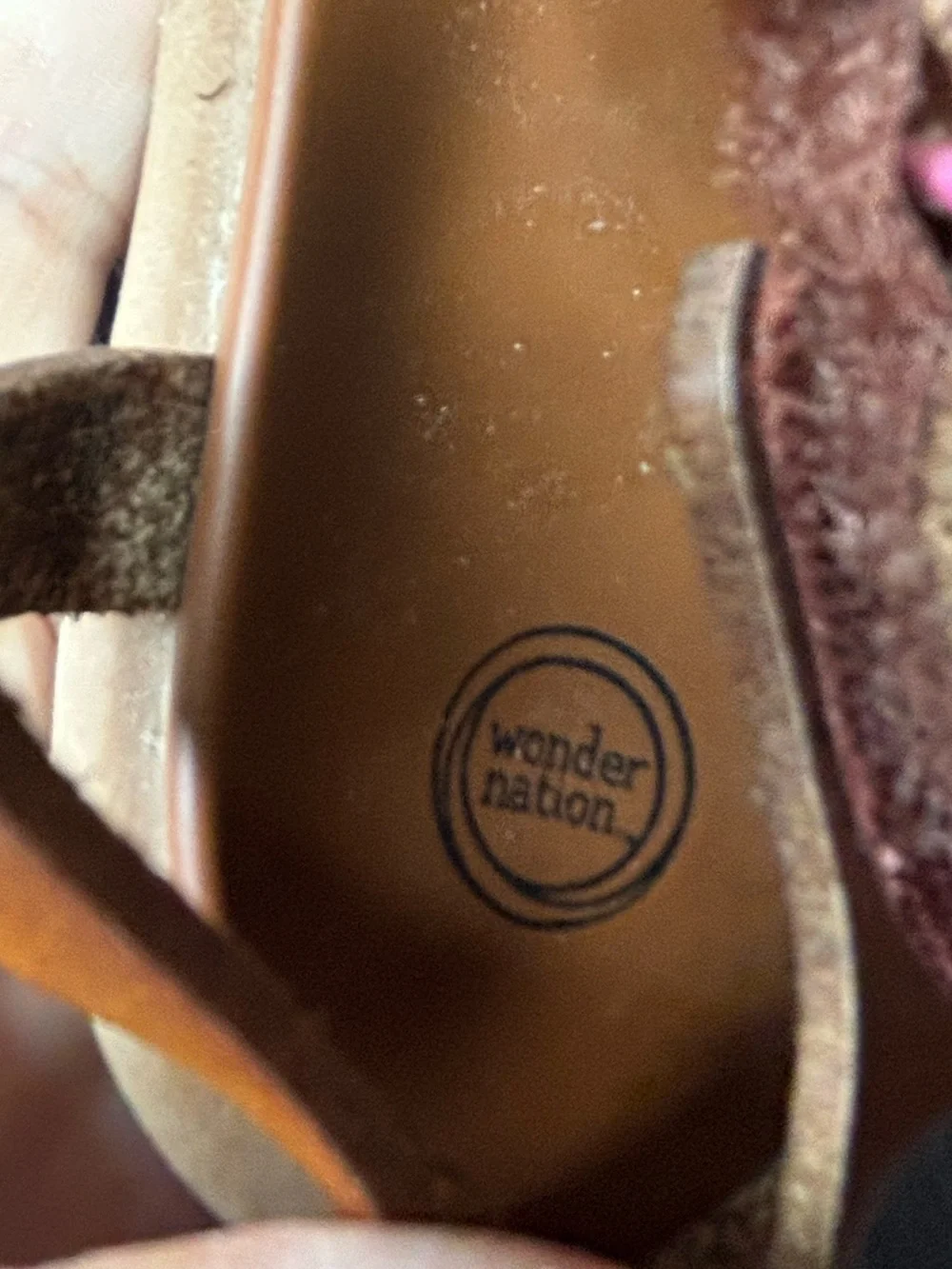 wonder nation Brown Strappy Girls Sandals with Pink Buckle Size 7 Spring Summer